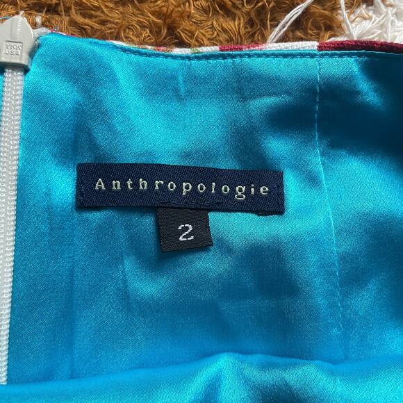 y2k Anthropologie Size 2 Beaded Tassel Hydrangea Skirt Floral White Red Glam - Picture 7 of 14